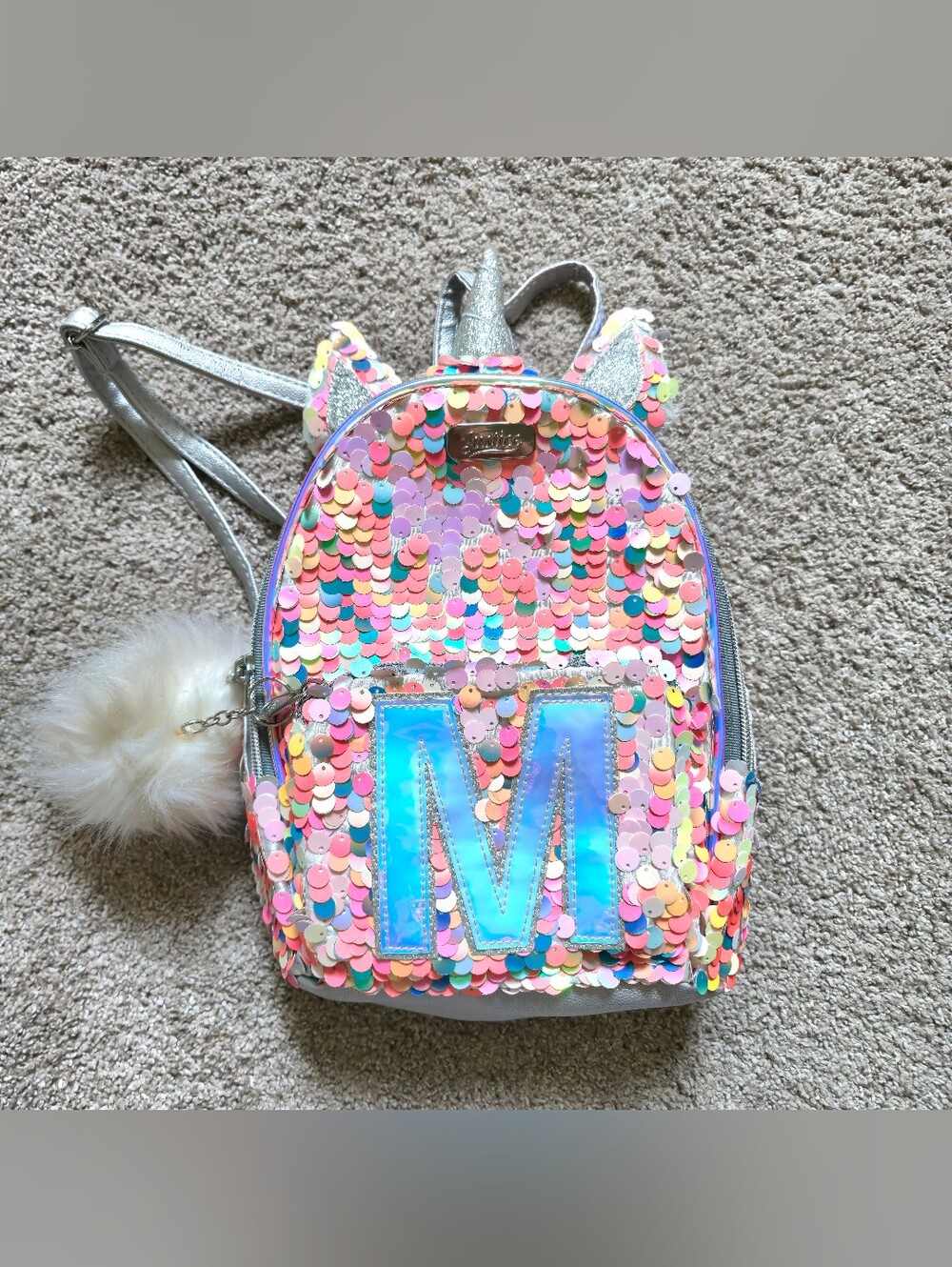 Justice Girls Flip Sequin Unicorn Initial Mini Backpack Rucksack School Bag M